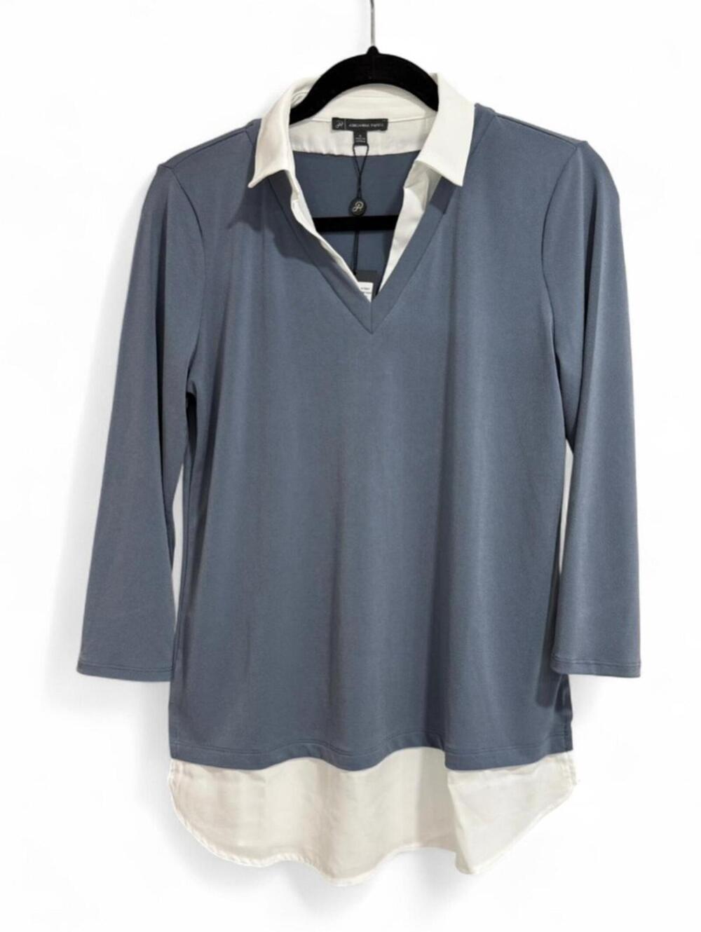 NWT ADRIANNA PAPELL 90's Quiet Luxury Layered Collar Sweater Twofer Blouse Top - Picture 7 of 12